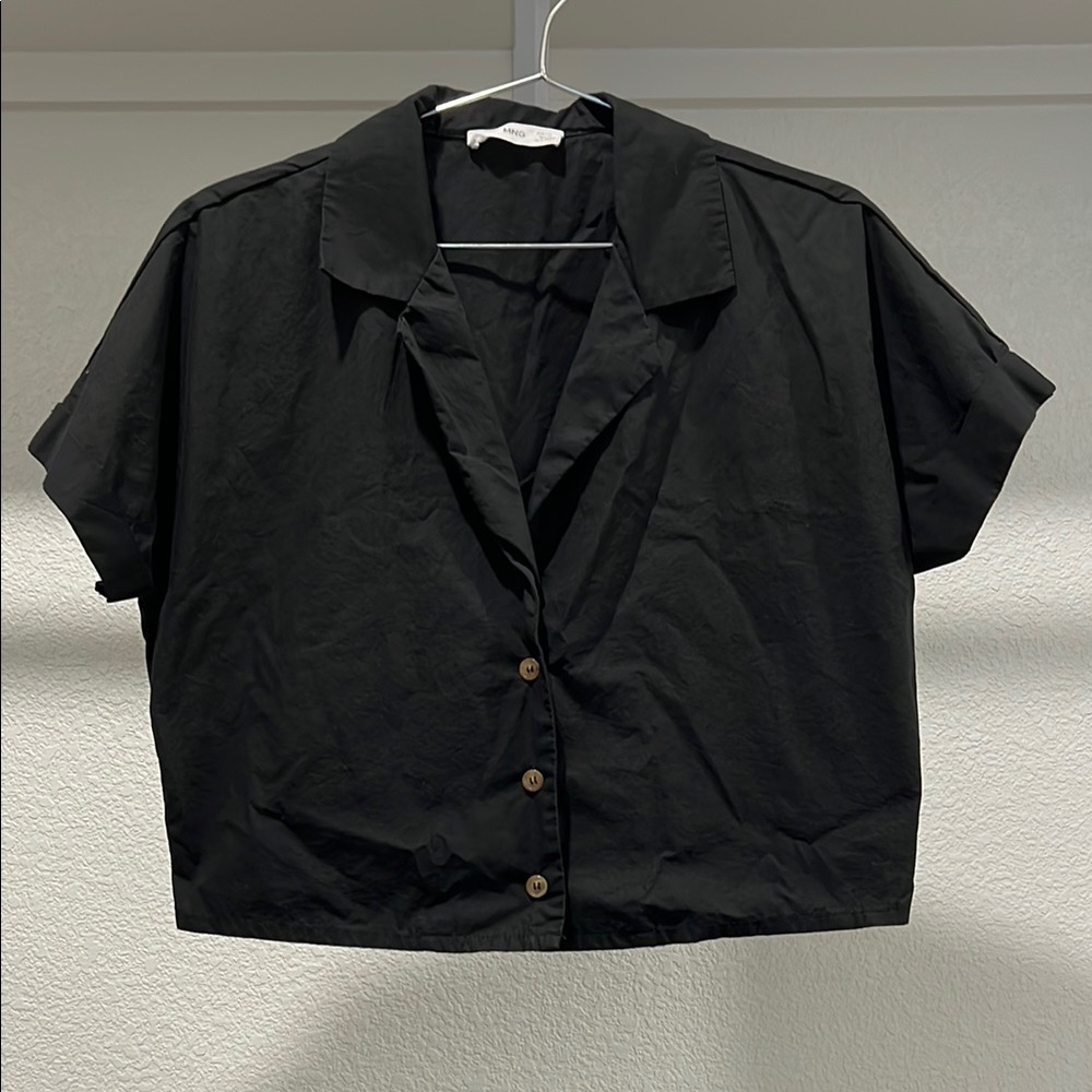 Cropped Black Button-Up Women's Top